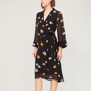 Ganni Black Floral Wrap Dress
